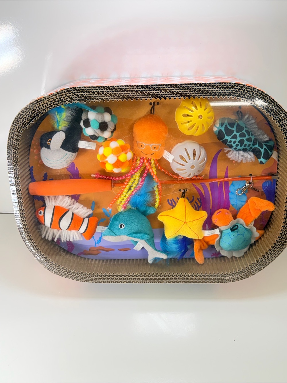 Buddy Buddy Cat Scratcher Orange Bed Plush Toys 13-Piece Retractable Wand Balls